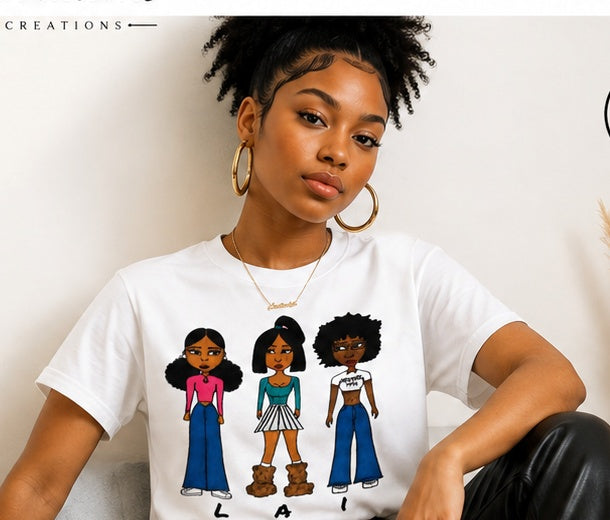 Model wearing the Laicreations L A I T-shirt design
